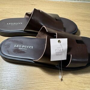 Dark Brown Leather Slide Sandals